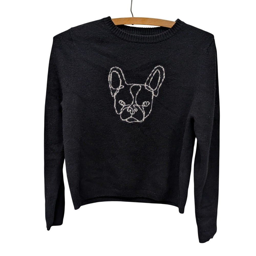 Jumper 1234 French Bulldog Wool Cashmere Sweater Black Crew Neck Frenchie- XS - Picture 3 of 7